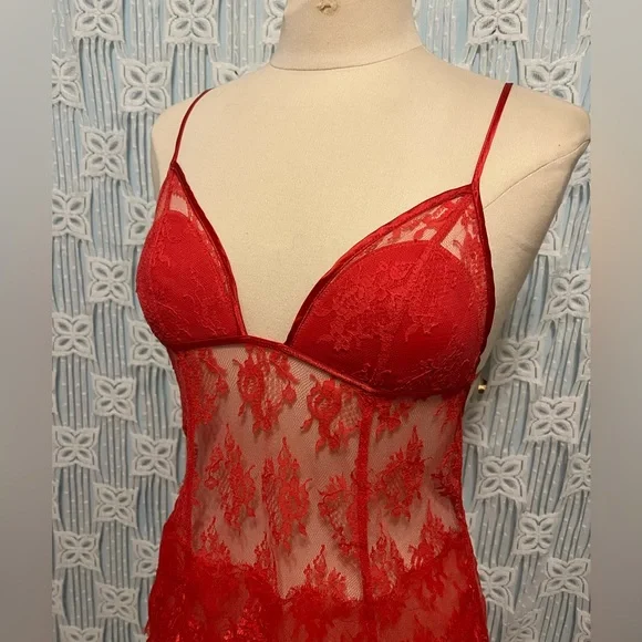 Victoria Secret Very Sexy Red Sheer Lace Babydoll Lingerie - Picture 3 of 11